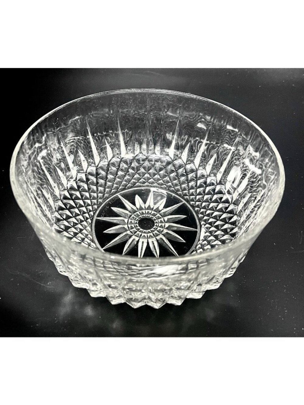 Retro Diamond Sunburst Brilliant Cut Glass Bowl 7.75x3.75” Celestial MCM Durable